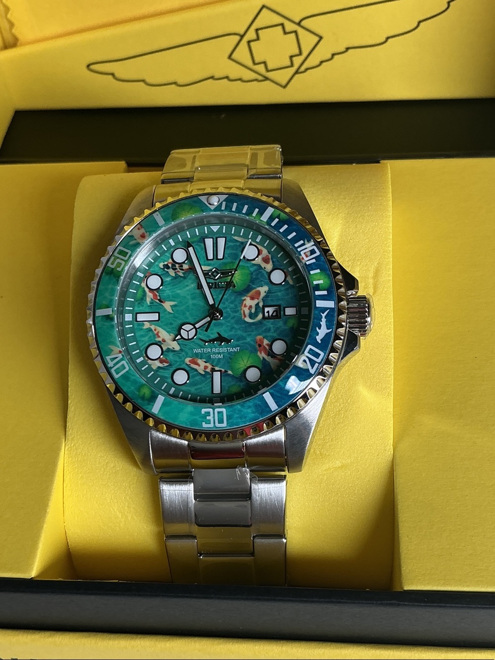 Invicta Men’s Silver Watch with Green Koi Dial-51053
